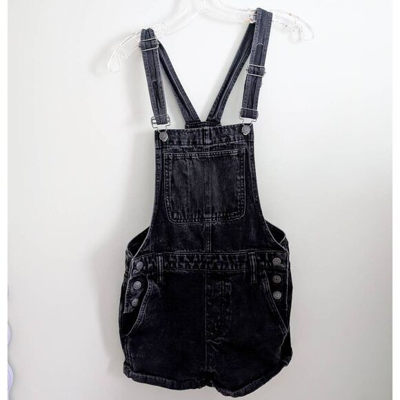 Madewell High Rise Washed Black Denim Adirondack Shortalls - Picture 3 of 4